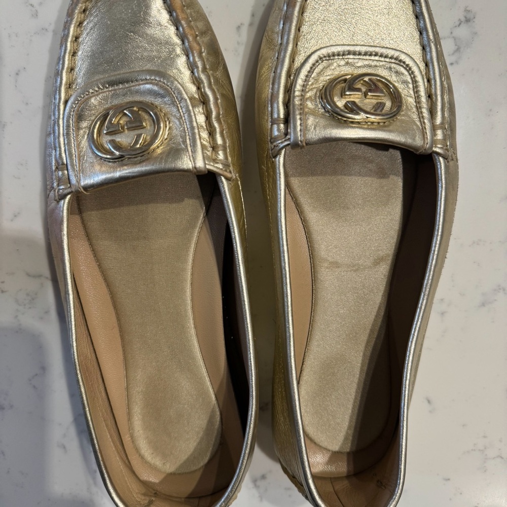 Gucci Gold Metallic Loafers Flats